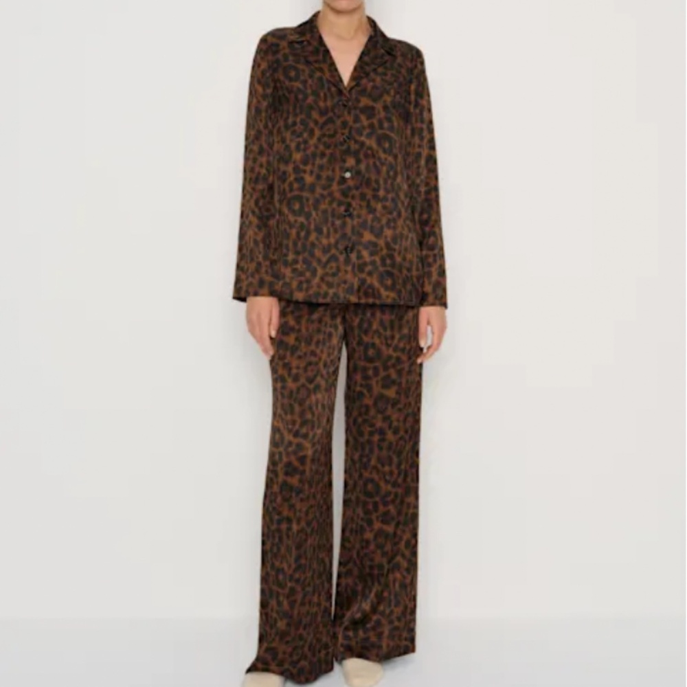 Reformation Ella Silk Leopard Pant and Button Down Set